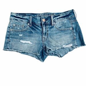 AEO Cutoff Distressed Blue Denim Jean Shorts Size 2
